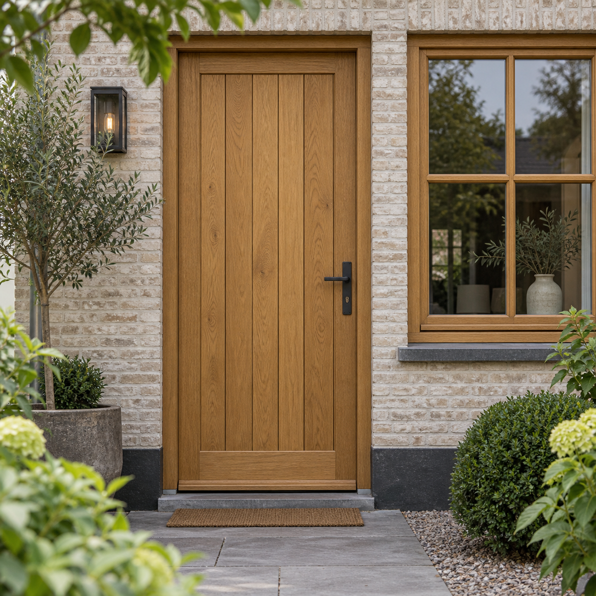Sfeerinspiratie met een houten deur en natuurlijke houttinten